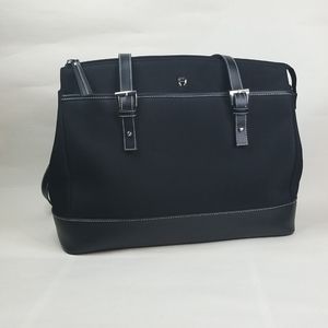 Etienne Aigner Black Cloth Tote with Leather Bottom & Straps